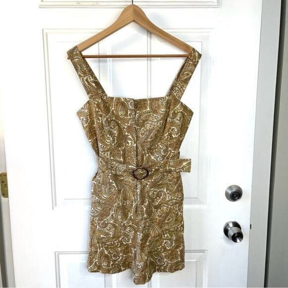 Revolve NEW House Of Harlow 1960 Mustard and Brown Paisley Belted Romper Size 6 - Picture 1 of 8